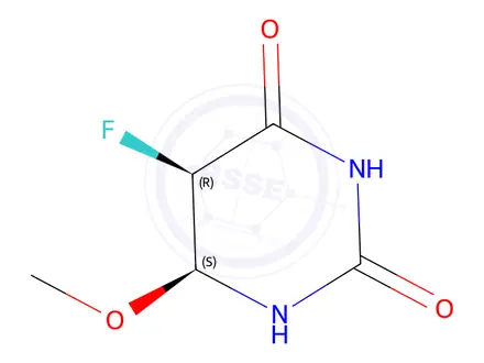 Chemical structure of 2,4(1H,3H)-Pyrimidinedione,5-fluorodihydro-6-methoxy-,cis-(9CI)