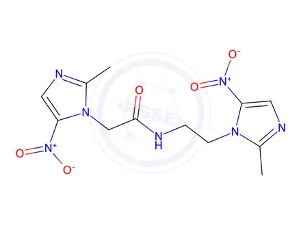 Chemical structure of 2-[2-methyl-3-[2-(2-methyl-5-nitro-imidazol-1-yl)ethyl]-5-nitro-2H-imi dazol-1-yl]acetamide