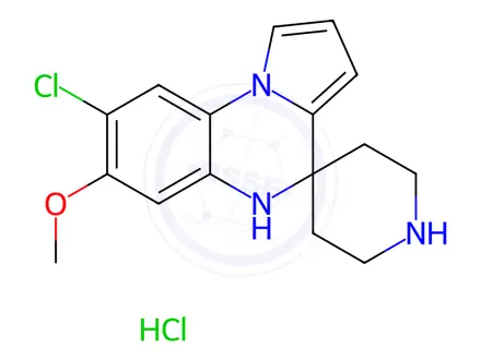 Chemical structure of 8-chloro-7-methoxy-4,5-dihydrospiro[pyrrolo(1,2-a)quinoxaline-4,4'-piperidine] hydrochloride