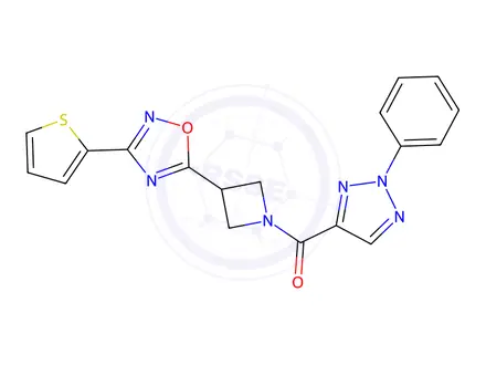 Chemical structure of (2-Phenyl-2H-1,2,3-triazol-4-yl)(3-(3-(thiophen-2-yl)-1,2,4-oxadiazol-5-yl)azetidin-1-yl)methanone
