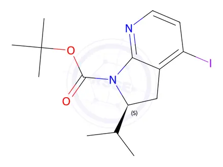 Chemical structure of Tert-butyl (S)-4-iodo-2-isopropyl-2,3-dihydro-1H-pyrrolo[2,3-b]pyridine-1-carboxylate
