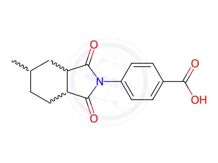 Chemical structure of 4-(5-Methyl-1,3-dioxo-3a,4,5,6,7,7a-hexahydroisoindol-2-yl)benzoic acid