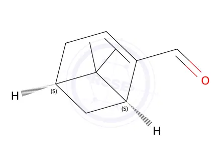 Chemical structure of myrtenal,(+)-(1S)-6,6-dimethyl-bicyclo[3.1.1]hept-2-ene-2-carboxaldehyde
