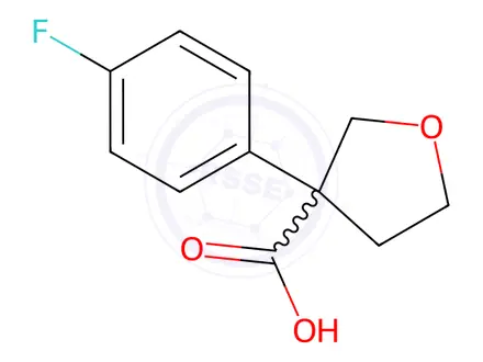 Chemical structure of 3-(4-Fluorophenyl)tetrahydro-3-furancarboxylic acid