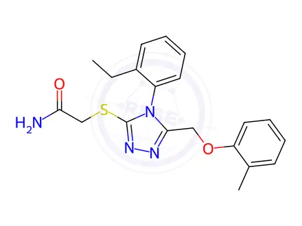 Chemical structure of 2-[[4-(2-Ethylphenyl)-5-[(2-methylphenoxy)methyl]-4H-1,2,4-triazol-3-yl]thio]acetamide