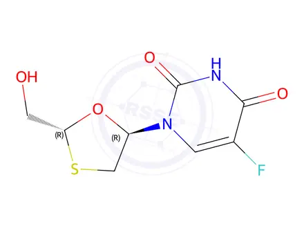 Chemical structure of 5-Fluoro-1-((2R,5R)-2-(hydroxymethyl)-1,3-oxathiolan-5-yl)pyrimidine-2,4(1H,3H)-dione