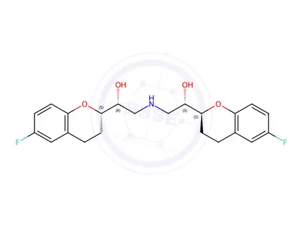 Chemical structure of (S)-1-((S)-6-Fluorochroman-2-yl)-2-(((R)-2-((S)-6-fluorochroman-2-yl)-2-hydroxyethyl)amino)ethan-1-ol hydrochloride
