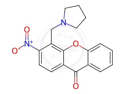 Chemical structure of 3-Nitro-4-(pyrrolidin-1-ylmethyl)-9H-xanthen-9-one