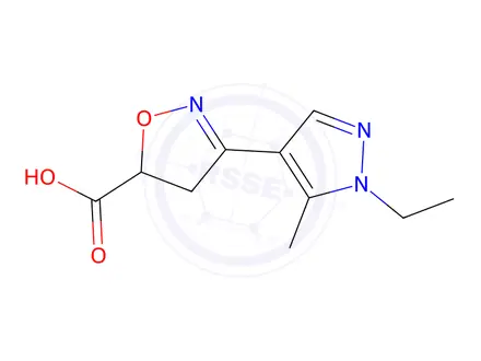 Chemical structure of 3-(1-ethyl-5-methyl-1H-pyrazol-4-yl)-4,5-dihydroisoxazole-5-carboxylic Acid