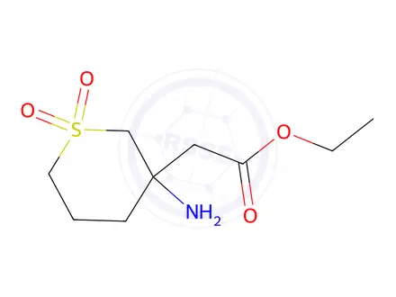 Chemical structure of Ethyl 2-(3-amino-1,1-dioxidotetrahydro-2H-thiopyran-3-yl)acetate