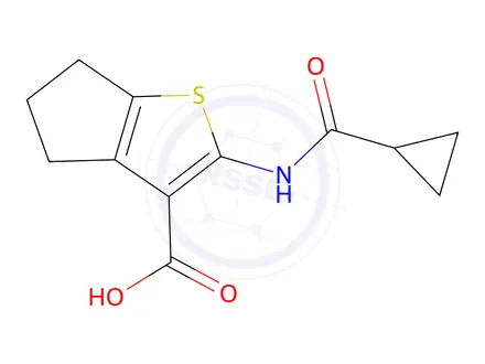 Chemical structure of 2-(Cyclopropanecarboxamido)-5,6-dihydro-4h-cyclopenta[b]thiophene-3-carboxylic acid