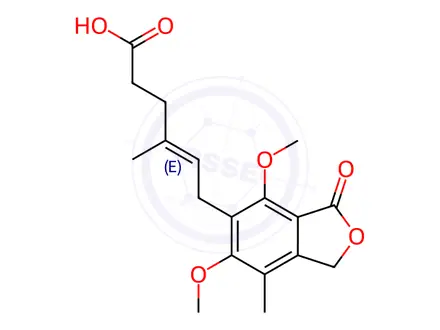 Chemical structure of (E)-6-(1,3-Dihydro-4,6-dimethoxy-7-methyl-3-oxo-5-isobenzofuranyl)-4-methyl-4-hexenoic Acid