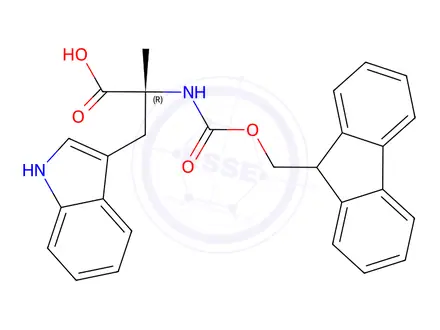 Chemical structure of (2R)-2-({[(9H-fluoren-9-yl)methoxy]carbonyl}amino)-3-(1H-indol-3-yl)-2-methylpropanoic acid