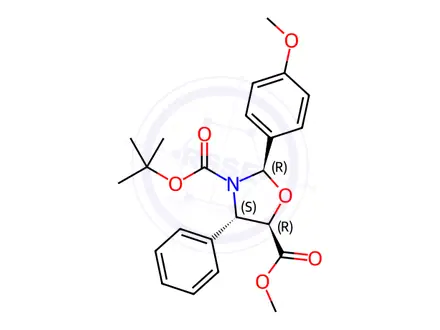Chemical structure of 3-(tert-Butyl) 5-methyl (2R,4S,5R)-2-(4-methoxyphenyl)-4-phenyloxazolidine-3,5-dicarboxylate