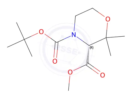 Chemical structure of (R)-4-tert-Butyl 3-methyl 2,2-dimethylmorpholine-3,4-dicarboxylate