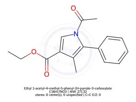 Chemical structure of Ethyl 1-acetyl-4-methyl-5-phenyl-1H-pyrrole-3-carboxylate