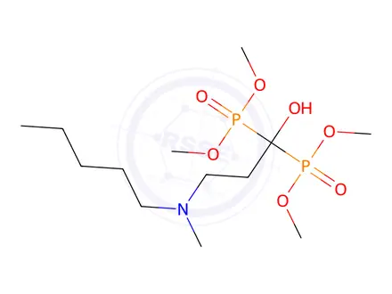 Chemical structure of tetramethyl (1-hydroxy-3-(methyl(pentyl)amino)propane-1,1-diyl)bis(phosphonate)