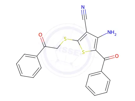 Chemical structure of 4-AMINO-5-BENZOYL-2-[(2-OXO-2-PHENYLETHYL)SULFANYL]-3-THIOPHENECARBONITRILE