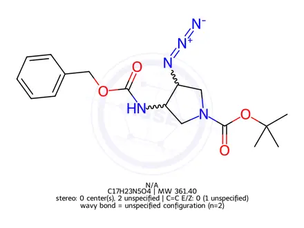 Chemical structure of tert-butyl 3-azido-4-(benzyloxycarbonylamino)pyrrolidine-1-carboxylate
