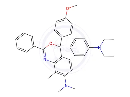 Chemical structure of 4H-3,1-Benzoxazin-7-amine, 4-4-(diethylamino)phenyl-4-(4-methoxyphenyl)-N,N,8-trimethyl-2-phenyl-
