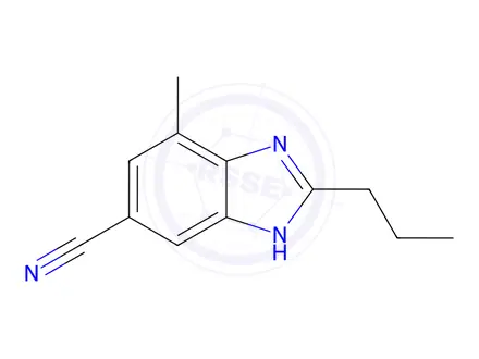 Chemical structure of 1H-Benzimidazole-5-carbonitrile,7-methyl-2-propyl-(9CI)