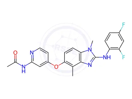 Chemical structure of N-(4-((2-((2,4-difluorophenyl)amino)-1,4-dimethyl-1H-benzo[d]imidazol-5-yl)oxy)pyridin-2-yl)acetamide