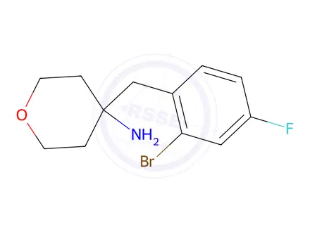 Chemical structure of 4-(2-Bromo-4-fluorobenzyl)tetrahydro-2h-pyran-4-amine