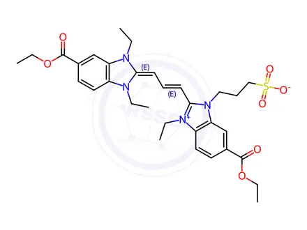 Chemical structure of 5-CARBETHOXY-1-ETHYL-3-(3-SULFOPROPYL)-2-[3-(5-CARBETHOXY-1,3-DIETHYL-1,3-DIHYDRO-2H-BENZIMIDAZOL-2-YLIDENE)-1-PROPENYL]-1H-BENZIMIDAZOLIUM INNER SALT