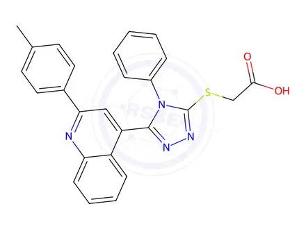 Chemical structure of 2-({5-[2-(4-methylphenyl)quinolin-4-yl]-4-phenyl-4h-1,2,4-triazol-3-yl}sulfanyl)acetic acid