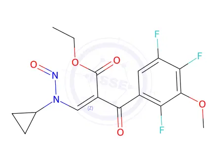 Chemical structure of (Z)-ethyl 3-(cyclopropyl(nitroso)amino)-2-(2,4,5-trifluoro-3-methoxybenzoyl)acrylate