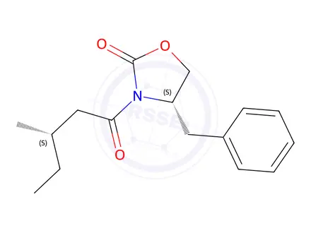 Chemical structure of (3S,4S)-4-BENZYL-3-(3-METHYLPENTANOYL)-OXAZOLIDIN-2-ONE