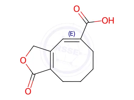 Chemical structure of (E)-1-oxo-1,3,6,7,8,9-hexahydrocycloocta[c]furan-5-carboxylic acid