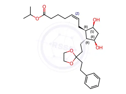 Chemical structure of (5Z)-7-[(1R,2R,3R,5S)-3,5-Dihydroxy-2-[2-[2-(2-phenylethyl)-1,3-dioxolan-2-yl]ethyl]cyclopentyl]-5-heptenoic Acid 1-Methylethyl Ester