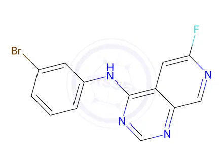 Chemical structure of N-(3-bromophenyl)-6-fluoropyrido[3,4-d]pyrimidin-4-amine