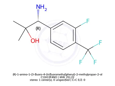 Chemical structure of (R)-1-amino-1-(3-fluoro-4-(trifluoromethyl)phenyl)-2-methylpropan-2-ol