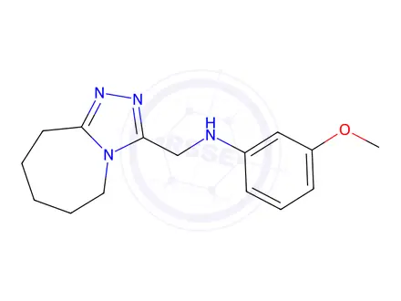 Chemical structure of 3-Methoxy-N-{5H,6H,7H,8H,9H-[1,2,4]triazolo[4,3-a]azepin-3-ylmethyl}aniline
