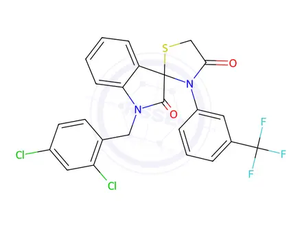 Chemical structure of 1-[(2,4-Dichlorophenyl)methyl]-3'-[3-(trifluoromethyl)phenyl]-1,2-dihydrospiro[indole-3,2'-[1,3]thiazolidine]-2,4'-dione