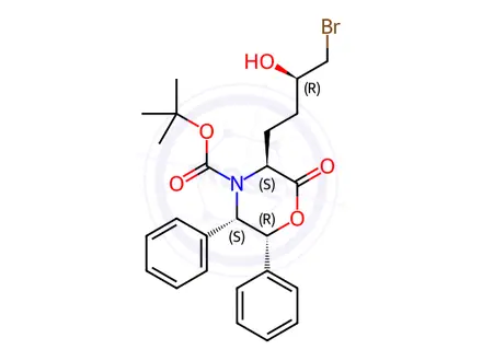 Chemical structure of (3S,5S,6R)-3-[(3R)-4-Bromo-3-hydroxybutyl]-2-oxo-5,6-diphenyl-4-morpholinecarboxylic Acid tert-Butyl Ester