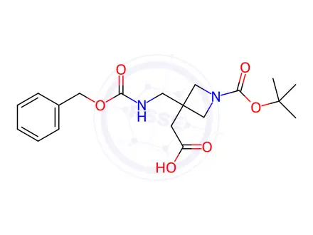 Chemical structure of 2-(3-((((Benzyloxy)carbonyl)amino)methyl)-1-(tert-butoxycarbonyl)azetidin-3-yl)acetic acid