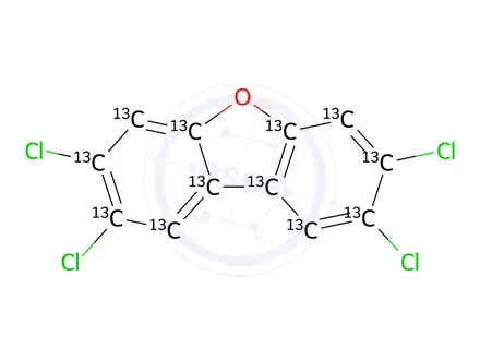 Chemical structure of 2,3,7,8-Tetrachlorodibenzofuran-13C12