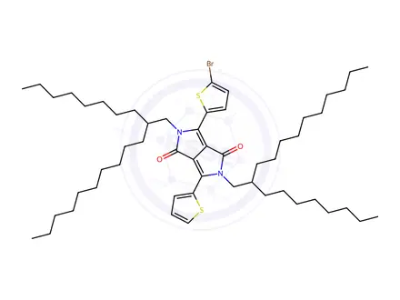 Chemical structure of 3-(5-Bromo-2-thienyl)-2,5-dihydro-2,5-bis(2-octyldodecyl)-6-(2-thienyl)pyrrolo[3,4-c]pyrrole-1,4-dione