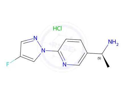 Chemical structure of (S)-1-(6-(4-Fluoro-1H-pyrazol-1-yl)pyridin-3-yl)ethan-1-amine Hydrochloride