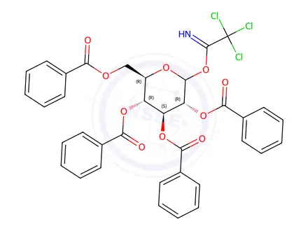 Chemical structure of D-Glucopyranose, 2,3,4,6-tetrabenzoate 1-(2,2,2-trichloroethanimidate)