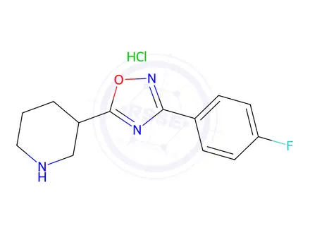 Chemical structure of 3-[3-(4-fluorophenyl)-1,2,4-oxadiazol-5-yl]piperidine hydrochloride
