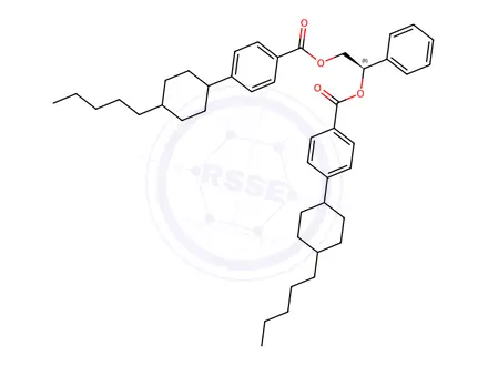 Chemical structure of BENZOIC ACID, 4-(TRANS-4-PENTYLCYCLOHEXYL)-, (1R)-1-PHENYL-1,2-ETHANEDIYL ESTER