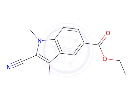Chemical structure of Ethyl 2-cyano-3-iodo-1-methyl-1H-indole-5-carboxylate