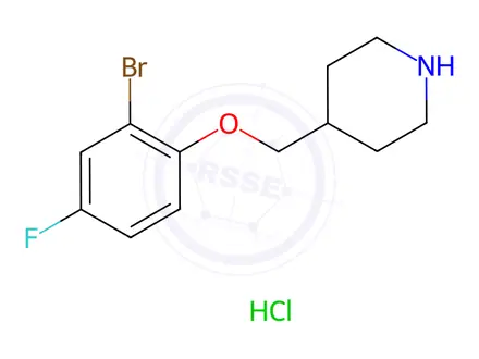 Chemical structure of 4-[(2-Bromo-4-fluorophenoxy)methyl]piperidine hydrochloride