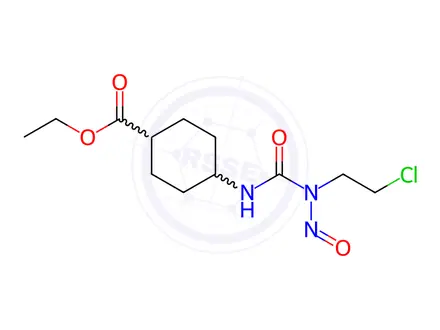 Chemical structure of 4β-[3-(2-Chloroethyl)-3-nitrosoureido]-1α-cyclohexanecarboxylic acid ethyl ester