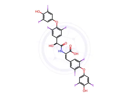 Chemical structure of 2-(2-hydroxy-2-(4-(4-hydroxy-3,5-diiodophenoxy)-3,5-diiodophenyl)acetamido)-3-(4-(4-hydroxy-3,5-diio
