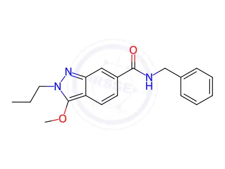Chemical structure of N-Benzyl-3-methoxy-2-propyl-2H-indazole-6-carboxamide